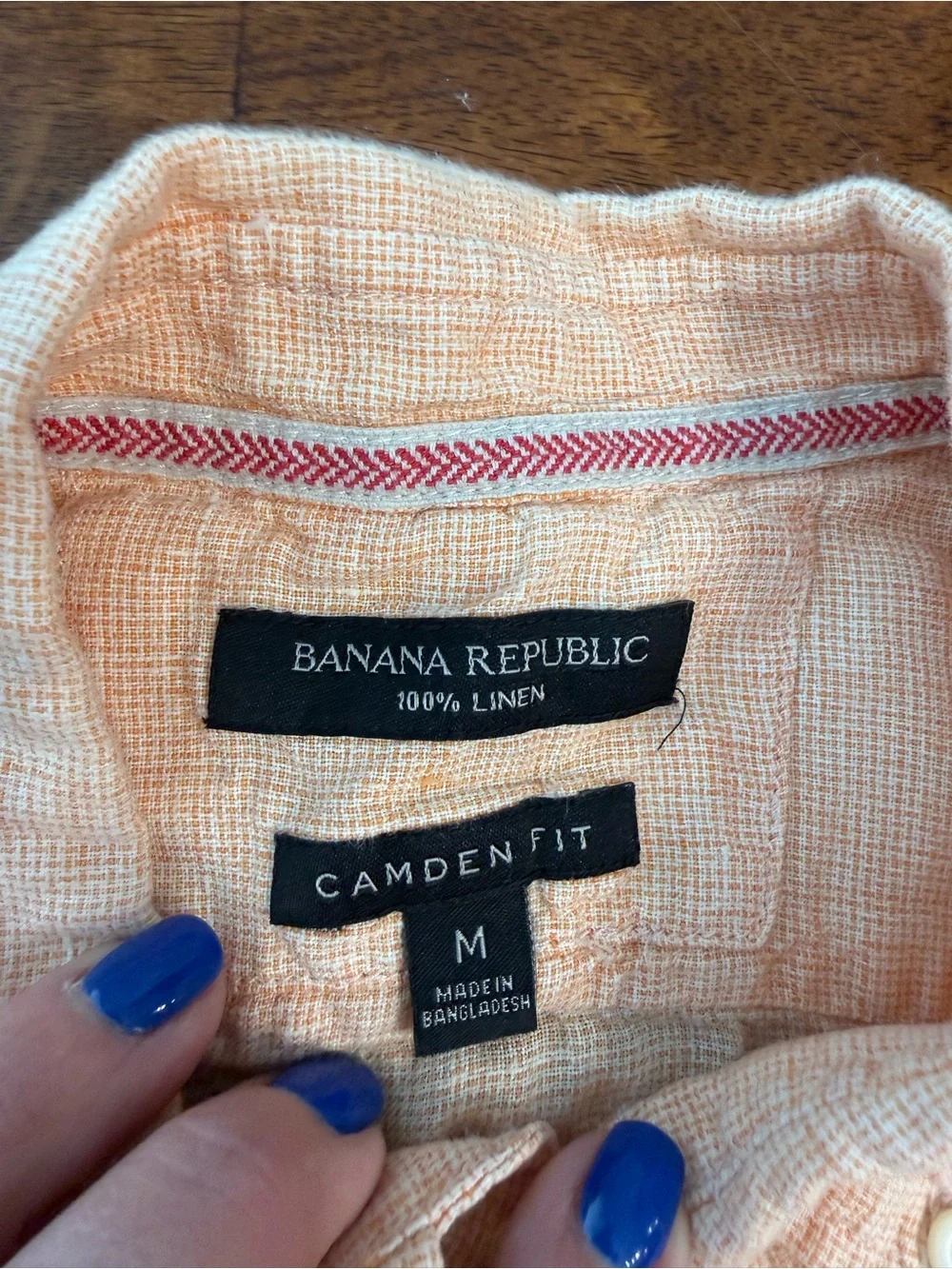 Banana Republic Camden Fit Peach Linen Long Sleeve Button Down Shirt Mens M